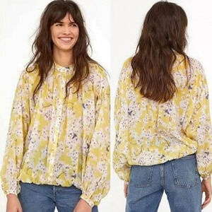 Anna Glover X H&M Butter Yellow Floral Blouse Womens 6 Cottagecore‎ Fairy Summer